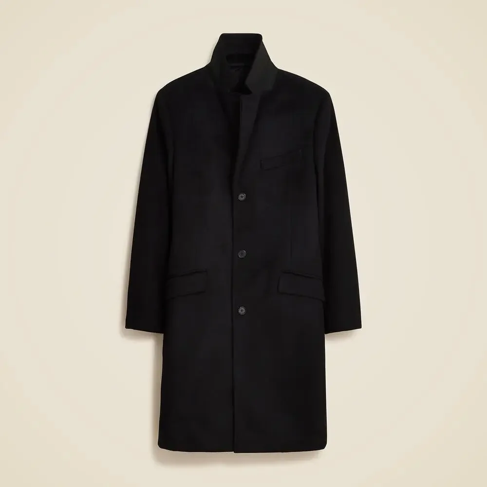 J.Crew Men's Black Rivington Topcoat In Italian Wool Cashmere Blend Size 44L NWT